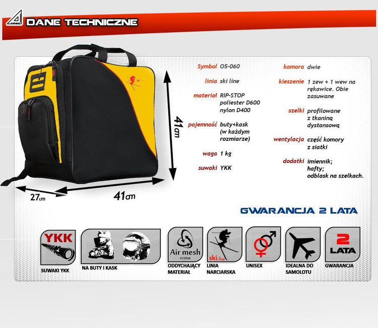 Torba plecak narciarski na buty i kask Ski czerwony